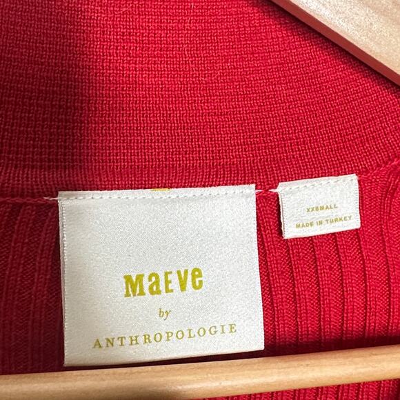 ANTHROPOLOGIE x MAEVE Polo Ribbed Crop Sweater Bell Sleeve Red Sz XXS {J5} - Picture 7 of 8
